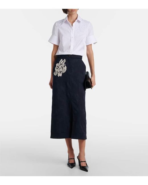 Jupe Midi A Fleurs En Jacquard De Coton Melange Erdem en coloris Blue