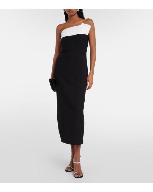 Roland Mouret Black Strapless Panelled Midi Dress