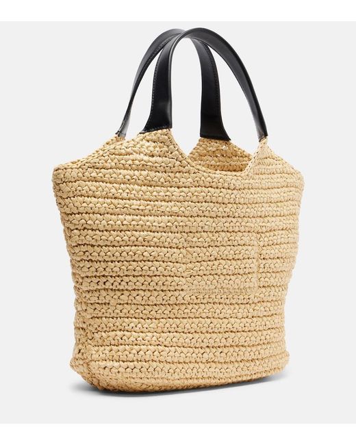 Balmain Metallic Logo Raffia-Effect Top-Handle Bag