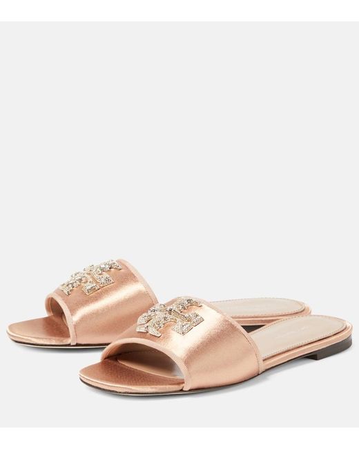 Tory Burch Natural Verzierte Pantoletten Eleanor Aus Satin