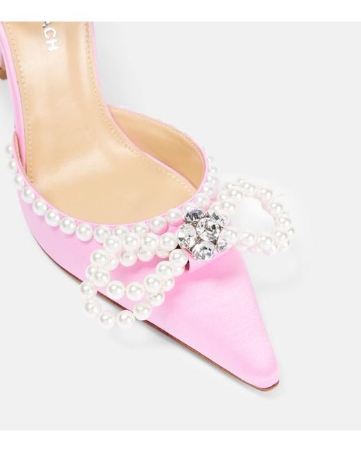 Mach & Mach Pink Double Bow 110 Embellished Satin Pumps
