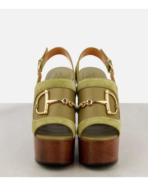 Gucci Green Horsebit Suede Slingback Sandals