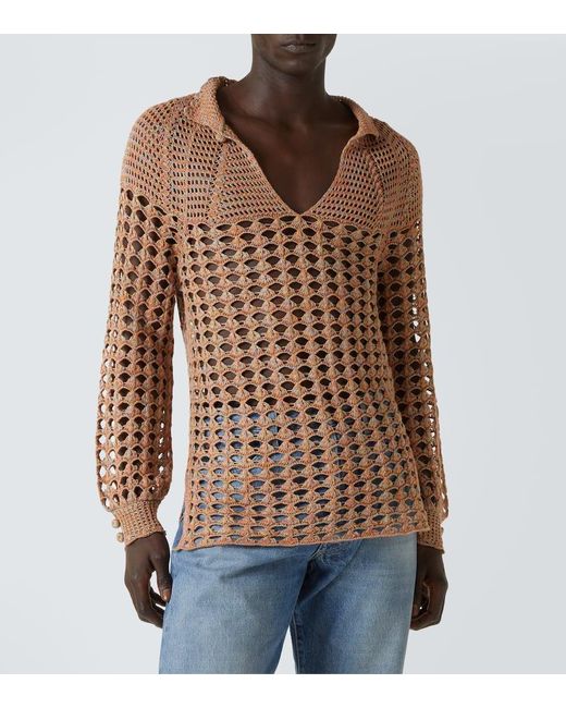 Valentino Brown Open-Knit Linen And Cotton Sweater for men