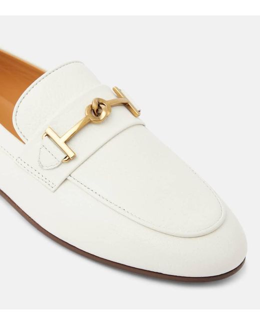 Tod's White Double T Leather Loafers
