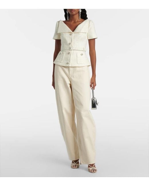 Self-Portrait White Belted Boucle Top