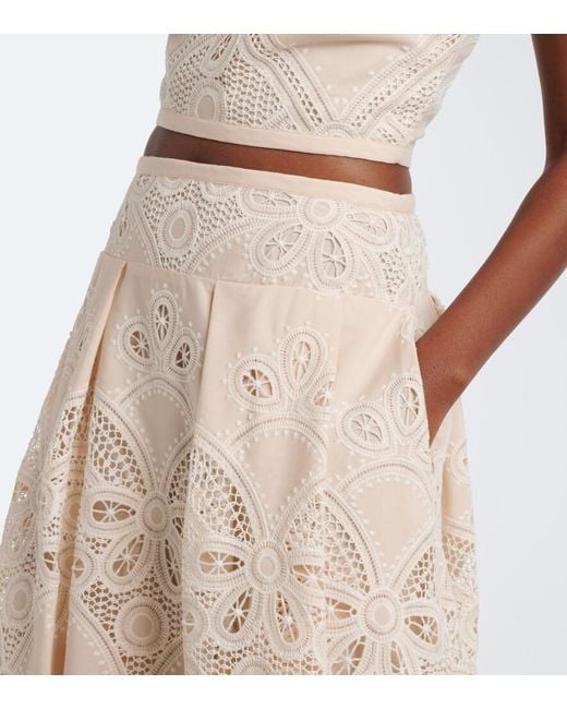 Elie Saab Natural Embroidered Gathered Maxi Skirt