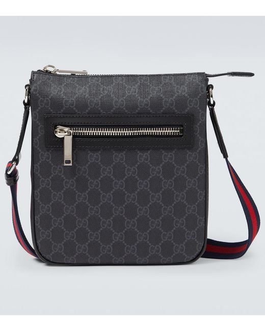 Gucci Black Gg Canvas Leather-Trimmed Crossbody Bag