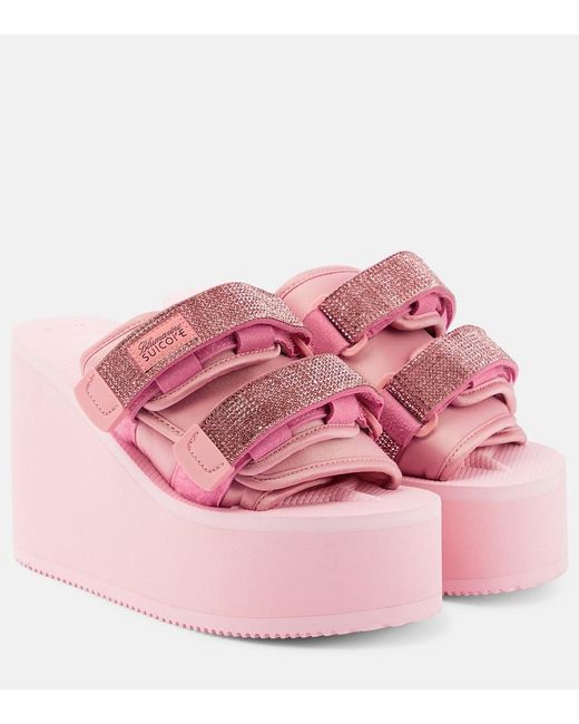 Blumarine Pink X Suicoke Moto Embellished Platform Slides