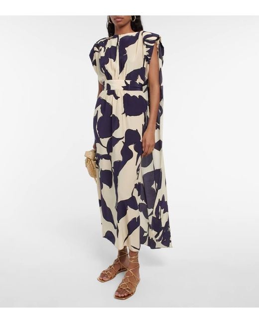 Johanna Ortiz Blue Ancient Tropics Printed Silk Midi Dress