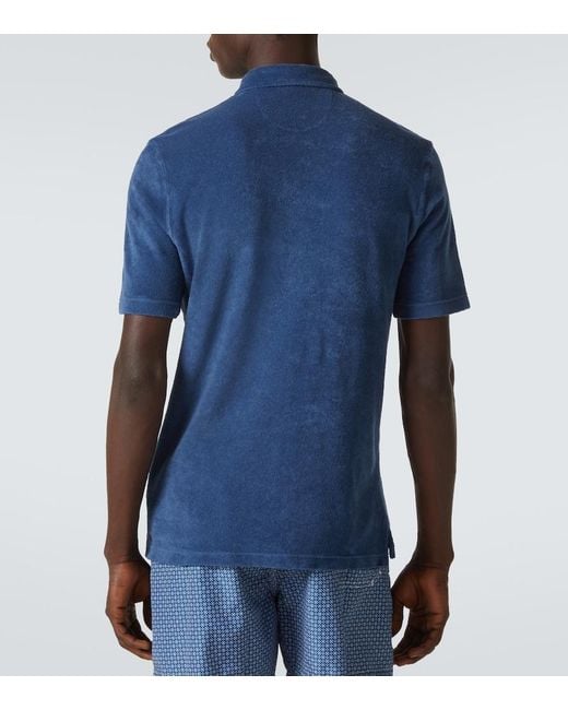 Fedeli Blue Mondial Cotton Terry Polo Shirt for men