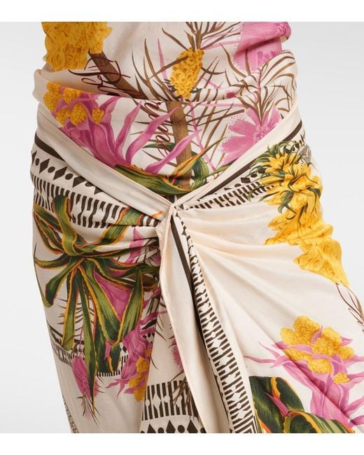 Blumarine Metallic Asymmetric Draped Printed Twill Midi Skirt