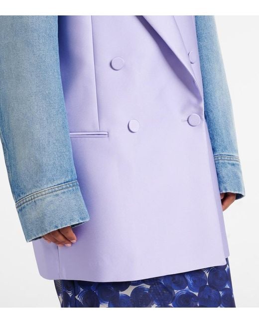 Dries Van Noten Blue Lilac Polyester-Silk Denim-Trimmed Blazer