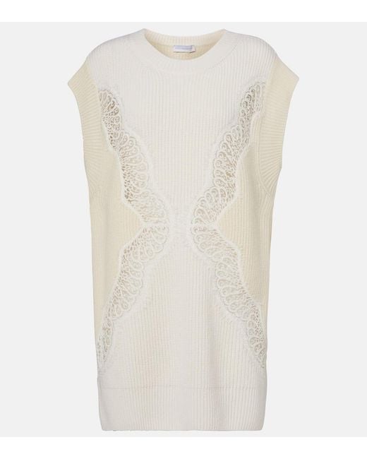 Stella McCartney White Virgin Wool Lace Sweater Vest