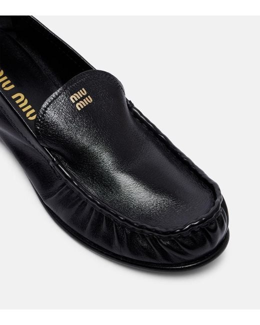 Miu Miu Black Logo Leather Loafers