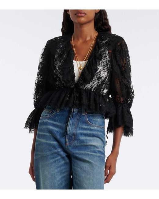 Chloé Black Semi-Sheer Cotton-Blend Lace Blouse