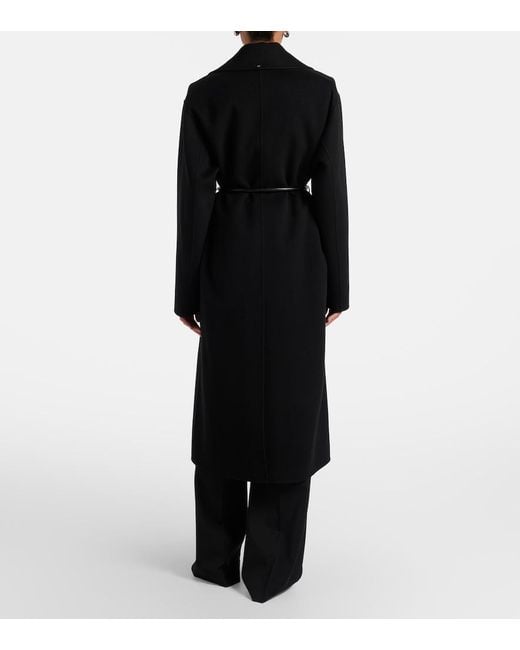 Sportmax Black Belted Oversized Virgin Wool Wrap Coat