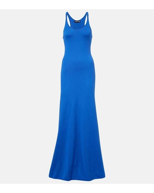 Tom Ford Blue Knitted Wool Maxi Dress