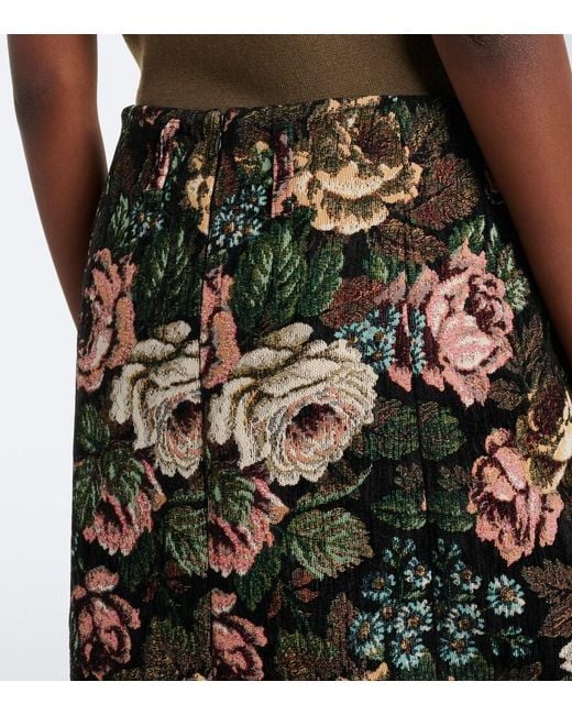 Dries Van Noten Green Floral Jacquard Midi Skirt