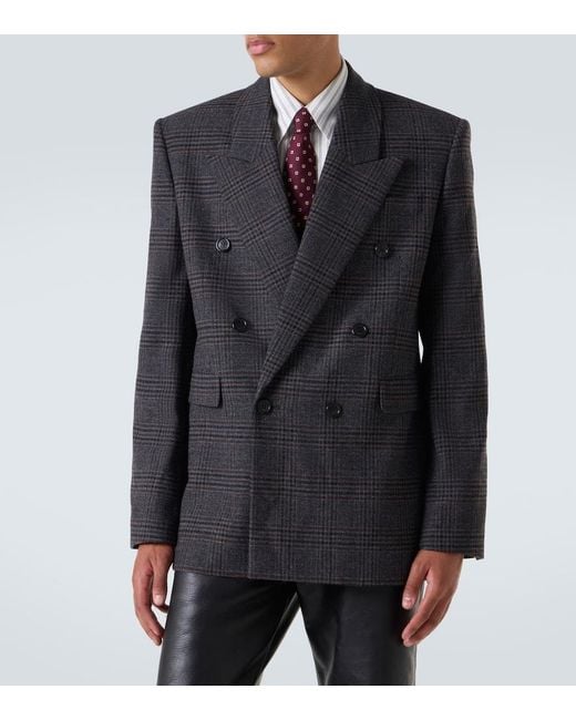 Saint Laurent Blue Checked Wool And Cashmere Blazer for men