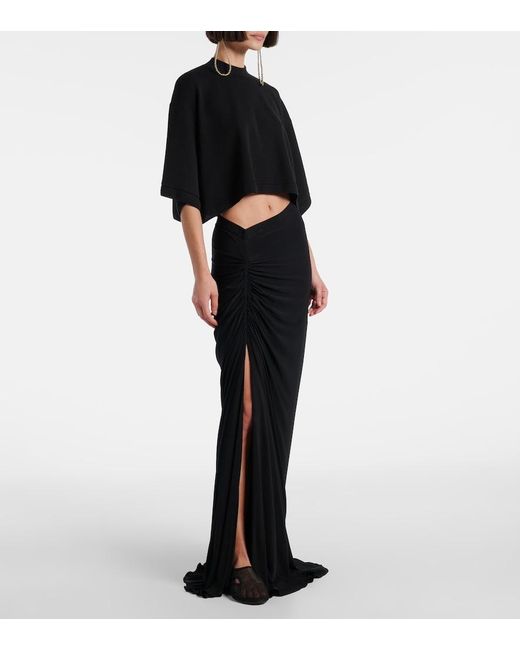 Alaïa Black Gathered Jersey Maxi Skirt