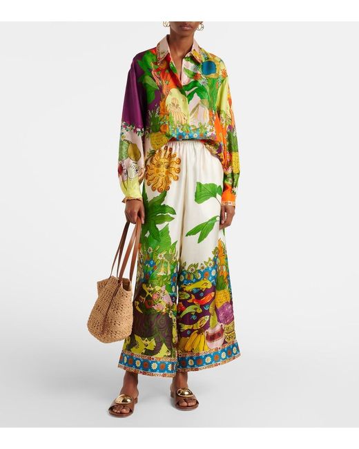 ALÉMAIS Green Tiger Silk Twill Wide-Leg Pants
