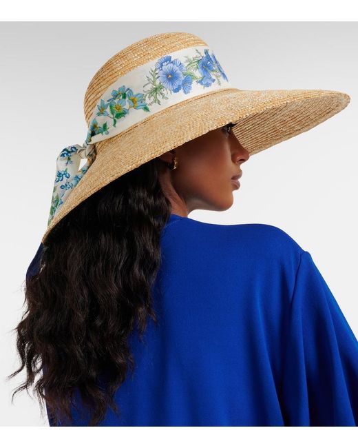 Ferragamo Metallic Scarf-Detail Raffia Sun Hat