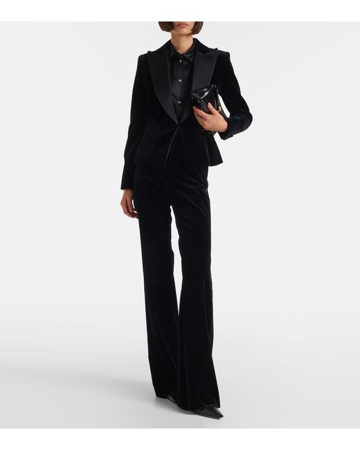 Max Mara Black Vetrino Cotton Velvet Flared Pants