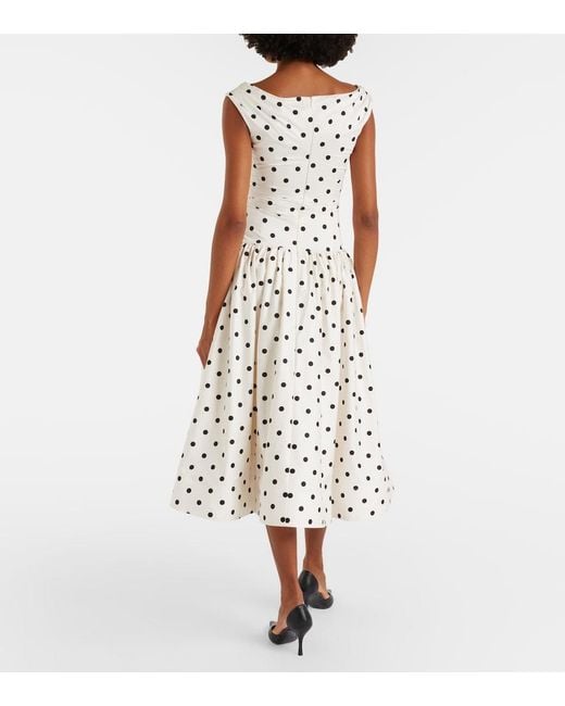 Self-Portrait White Polka-Dot Off-Shoulder Cotton Midi Dress
