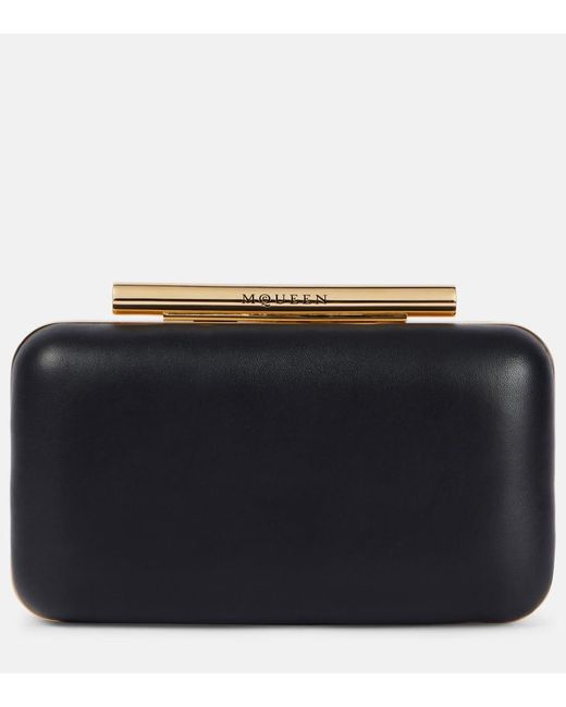 Alexander McQueen Black T-Bar Leather Box Clutch