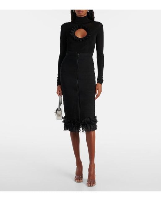 Self-Portrait Black X Christopher Kane Lace-Trimmed Midi Skirt