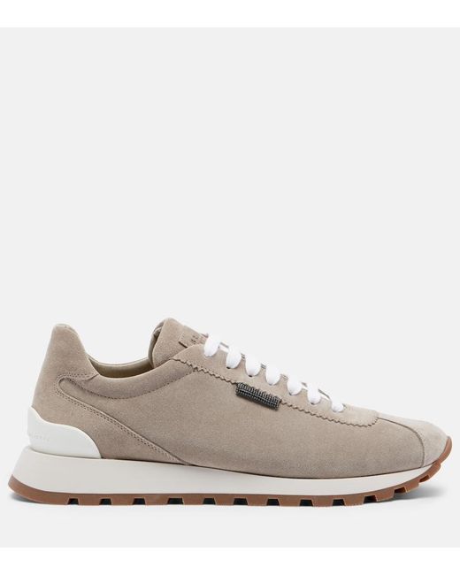 Brunello Cucinelli White Monili Suede Sneakers