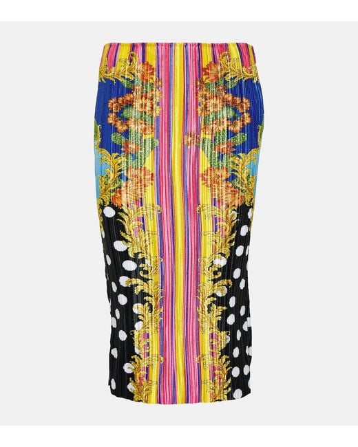 Versace Multicolor Medusa Palm Springs Plisse Midi Skirt