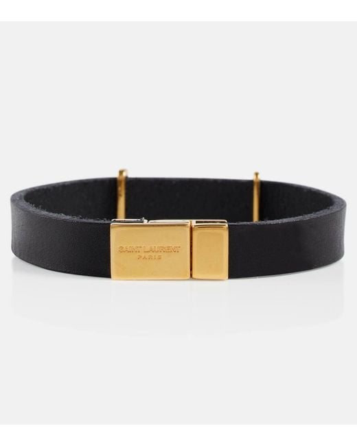 Saint Laurent Black Lederarmband Mit Ysl-Anhänger