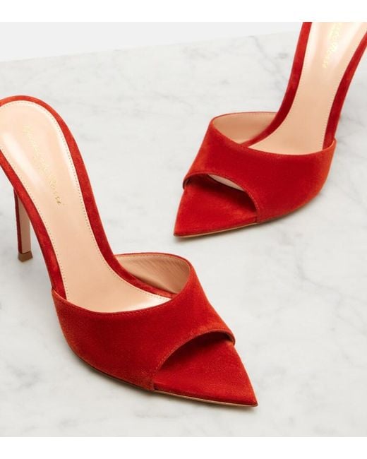 Gianvito Rossi Red Elle Suede Mules