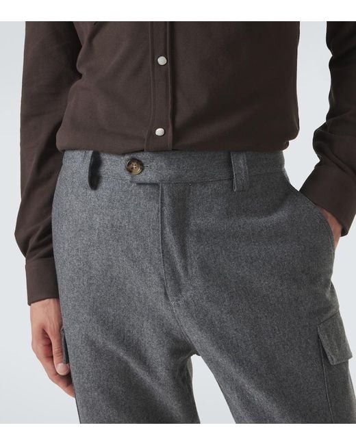 Brunello Cucinelli Gray Wool Tapered Pants for men