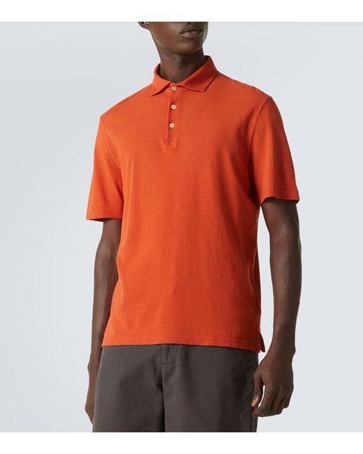 Fedeli Orange Pique Polo Shirt for men