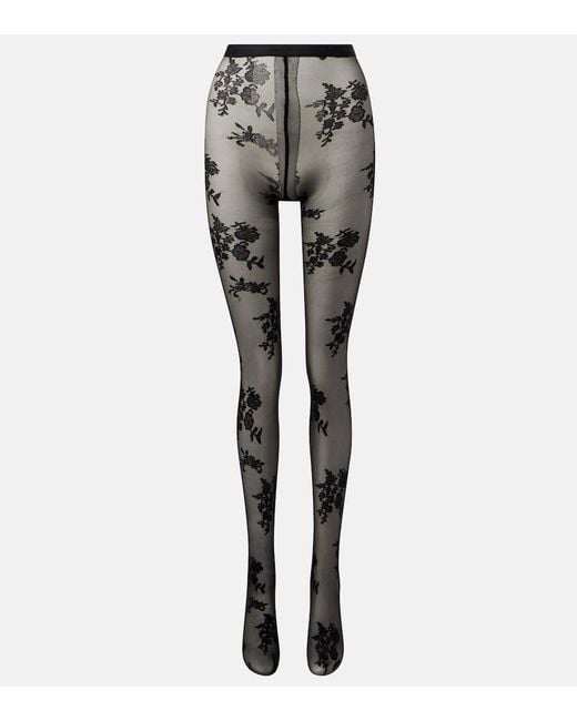 Valentino Gray Floral Lace Tights