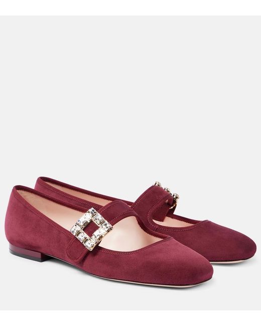 Roger Vivier Red Tres Vivier Babies Suede Mary Jane Flats