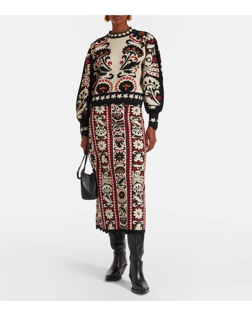 Farm Rio Black Tapestry Stripes Jacquard Sweater