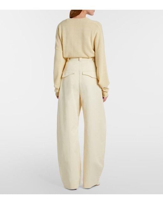 Sportmax Natural Idoneo Cotton Gabardine Wide-Leg Pants