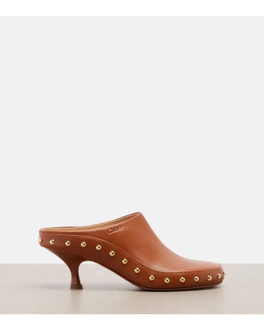 Chloé Brown Studded Leather Clogs