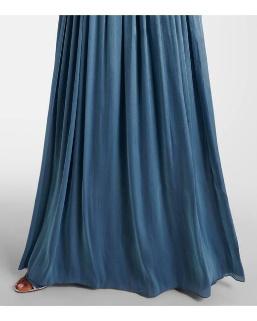 Costarellos Blue Draped Open-Back Jersey Gown