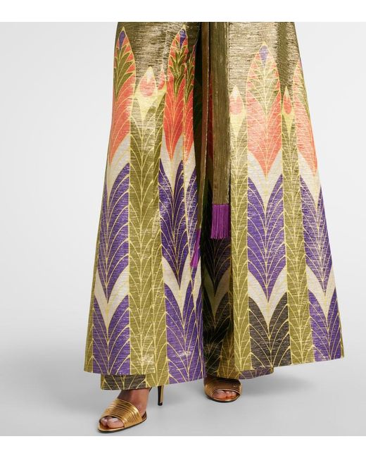 Valentino Green Printed Silk-Blend Wide-Leg Pants