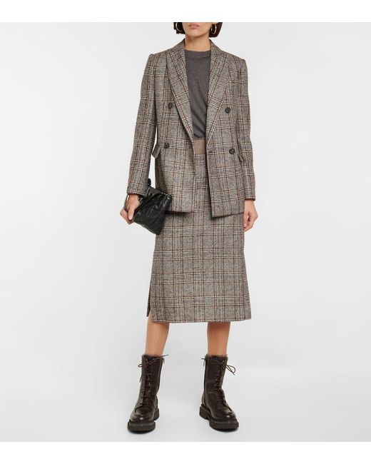 Brunello Cucinelli Brown Double-breasted Wool-blend Blazer