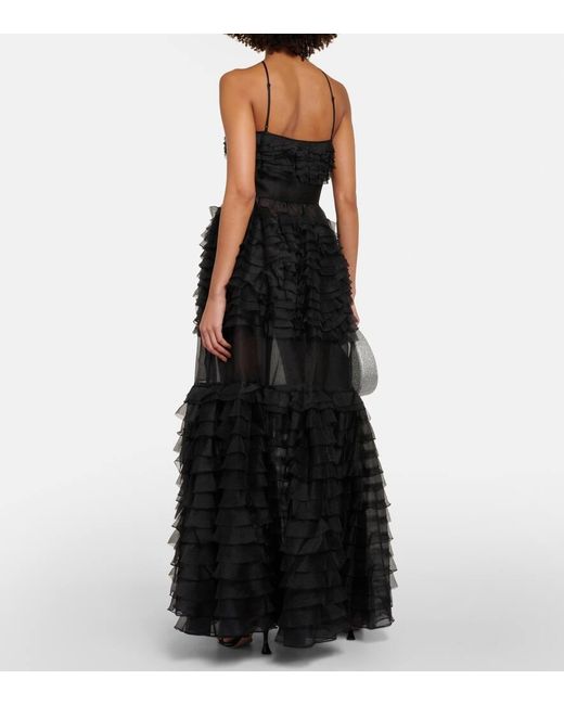 STAUD Florian Tiered Ruffled Organza Gown in Black | Lyst