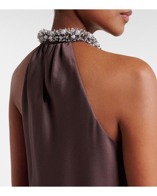 Jonathan Simkhai Brown Embellished Satin Top
