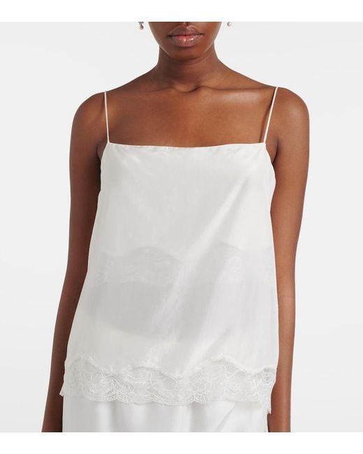 Dorothee Schumacher White Playful Volumes Lace-Trimmed Silk Top