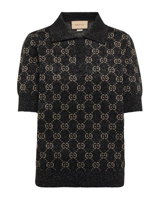 Gucci Cotton GG Metallic Jacquard-knit Polo Shirt in Black | Lyst UK