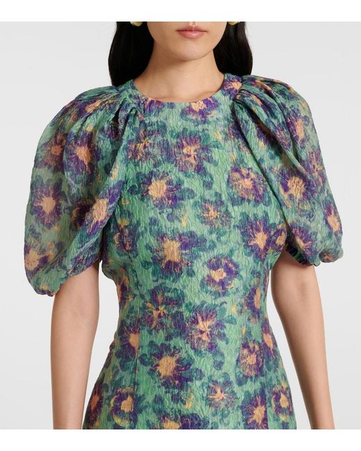 Ulla Johnson Green Amandine Puff-Sleeve Midi Dress