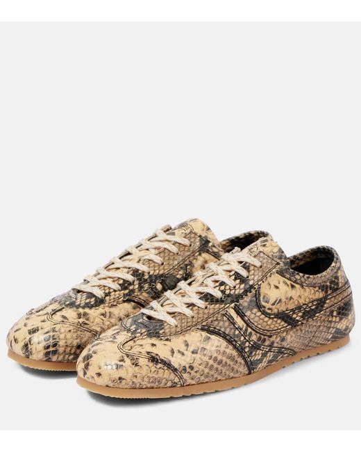 Dries Van Noten Metallic Snake-Effect Leather Sneakers